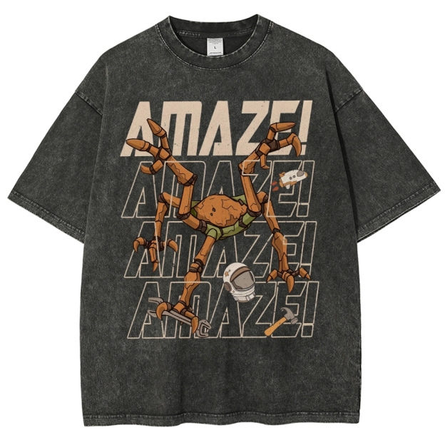 Sci-Fi Robotic Spider Graphic Washed T-Shirt 