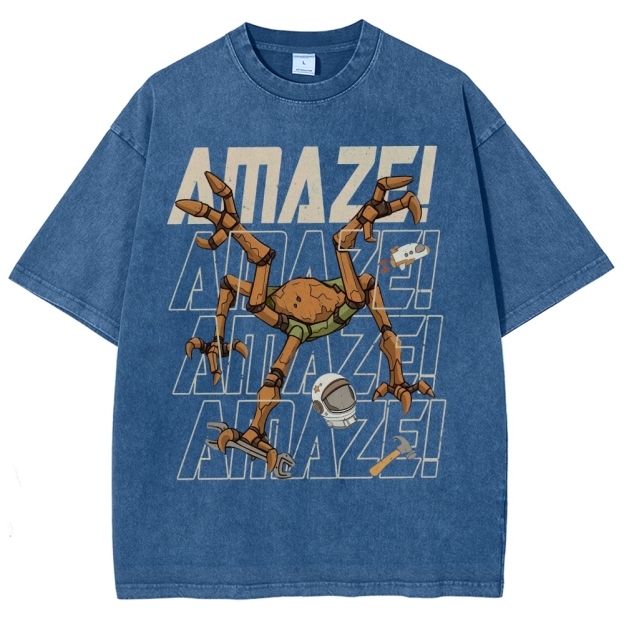 Sci-Fi Robotic Spider Graphic Washed T-Shirt 