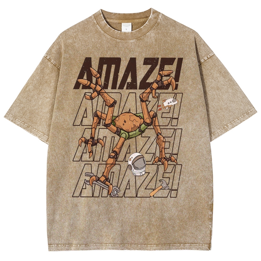 Sci-Fi Robotic Spider Graphic Washed T-Shirt 