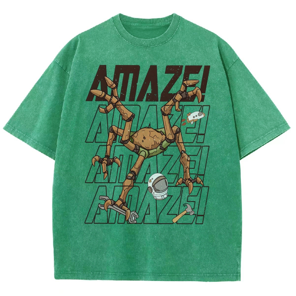 Sci-Fi Robotic Spider Graphic Washed T-Shirt 