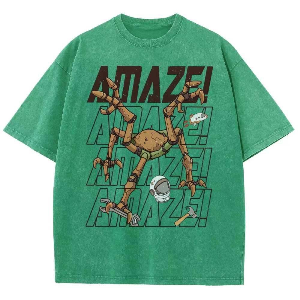 Sci-Fi Robotic Spider Graphic Washed T-Shirt 