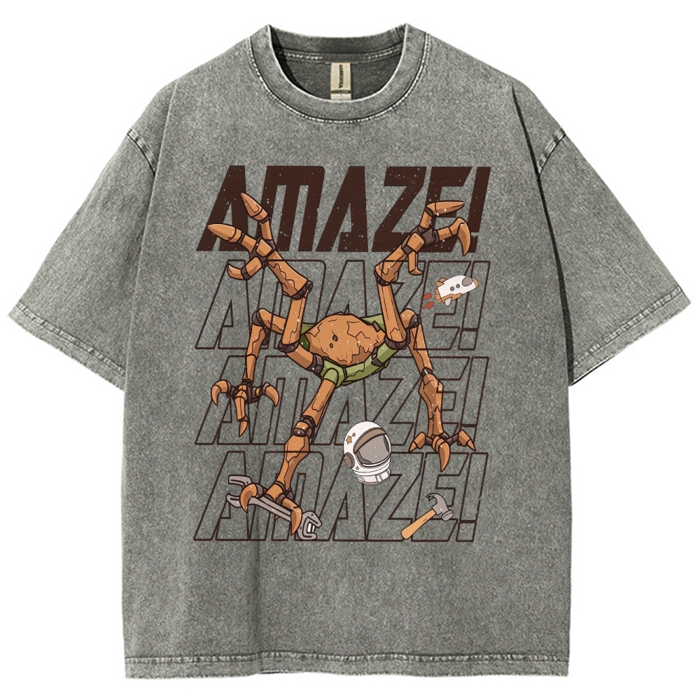 Sci-Fi Robotic Spider Graphic Washed T-Shirt 