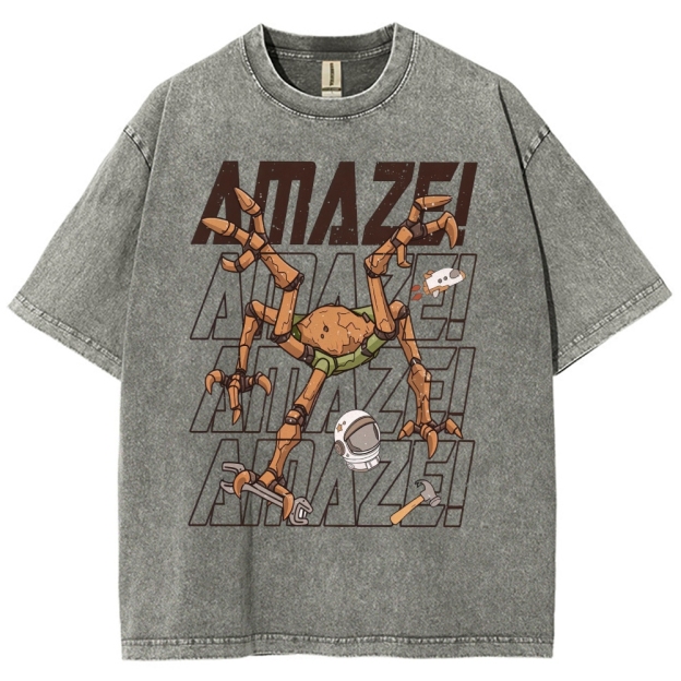 Sci-Fi Robotic Spider Graphic Washed T-Shirt 