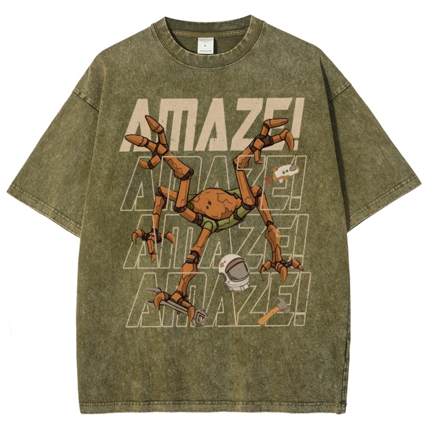 Sci-Fi Robotic Spider Graphic Washed T-Shirt 