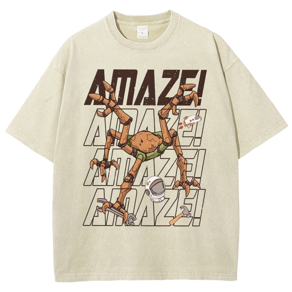 Sci-Fi Robotic Spider Graphic Washed T-Shirt