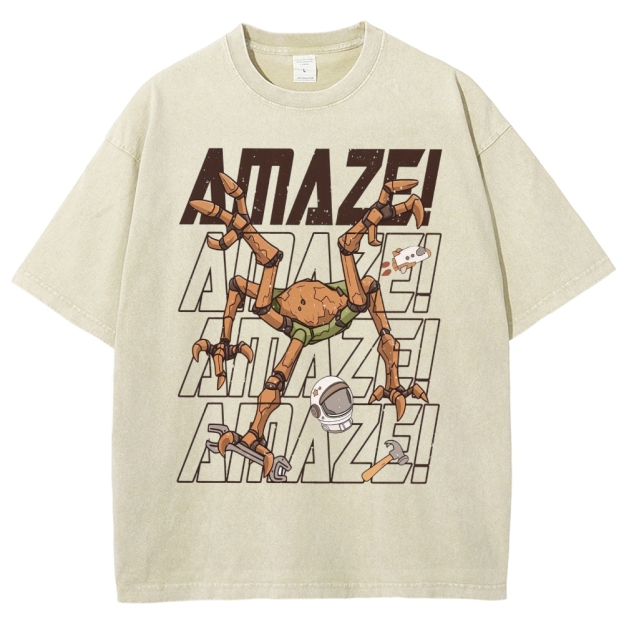 Sci-Fi Robotic Spider Graphic Washed T-Shirt 