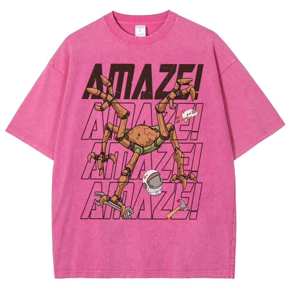 Sci-Fi Robotic Spider Graphic Washed T-Shirt 