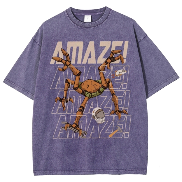 Sci-Fi Robotic Spider Graphic Washed T-Shirt 