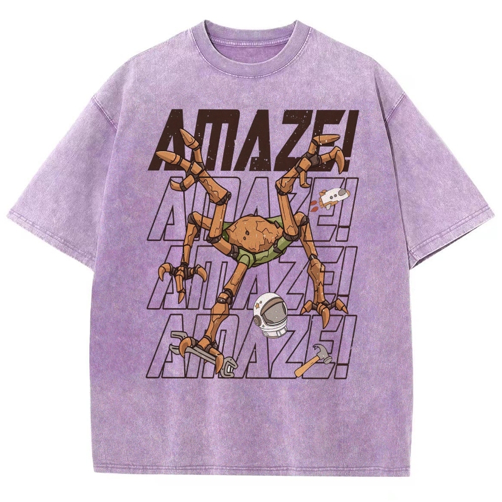 Sci-Fi Robotic Spider Graphic Washed T-Shirt 