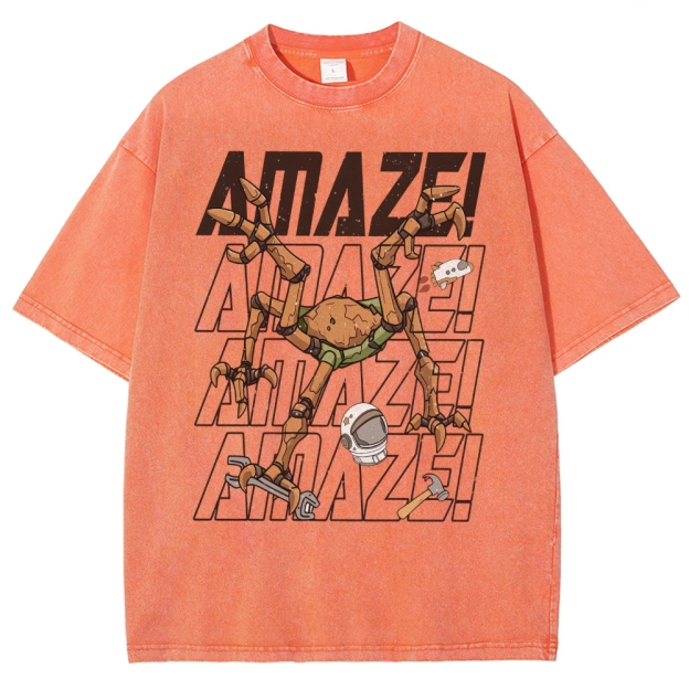 Sci-Fi Robotic Spider Graphic Washed T-Shirt 