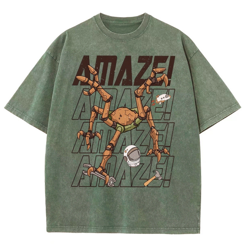 Sci-Fi Robotic Spider Graphic Washed T-Shirt 