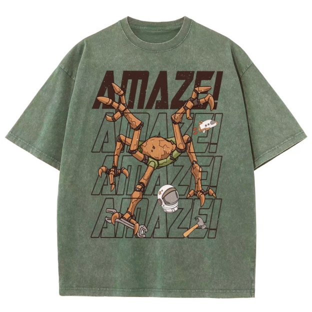 Sci-Fi Robotic Spider Graphic Washed T-Shirt 