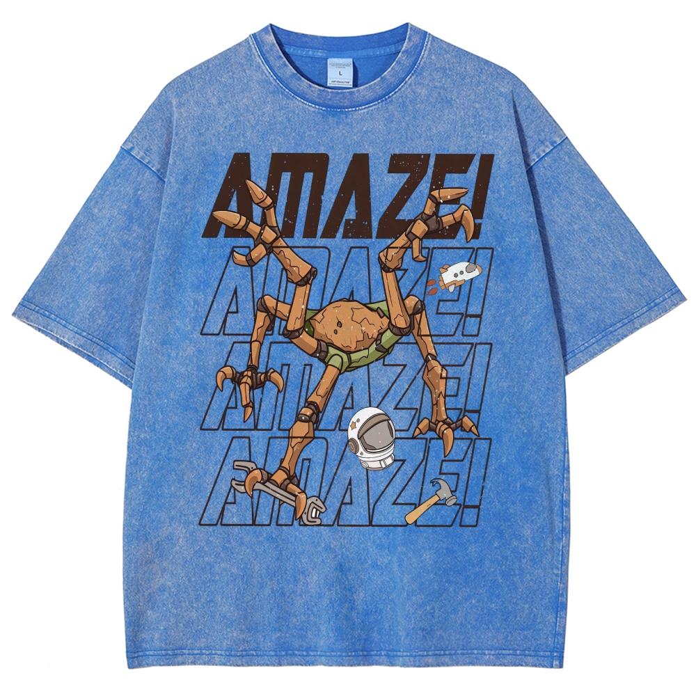 Sci-Fi Robotic Spider Graphic Washed T-Shirt 