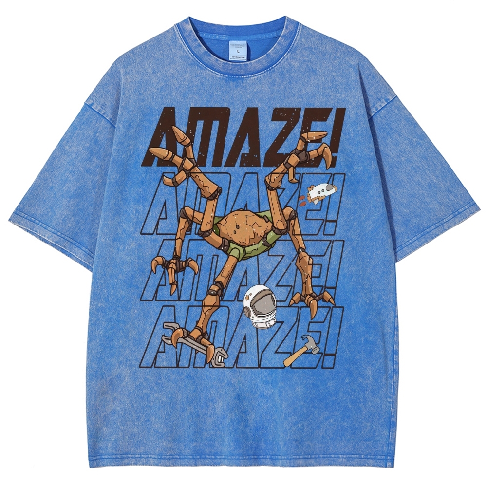 Sci-Fi Robotic Spider Graphic Washed T-Shirt 