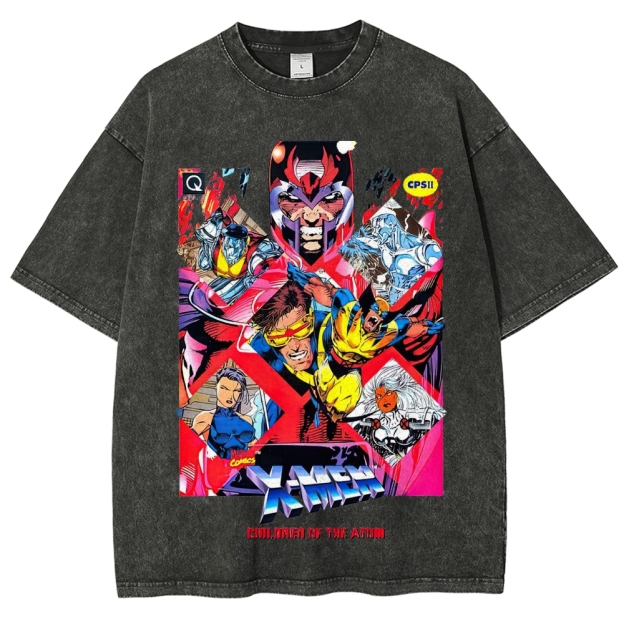 X-Men Superhero Retro Comic Collage Graphic Washed T-Shirt