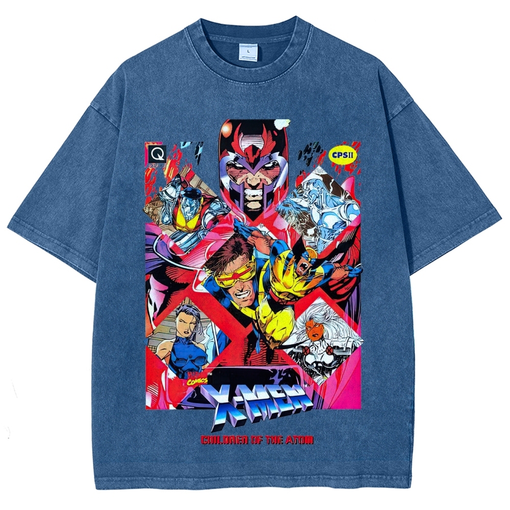 X-Men Superhero Retro Comic Collage Graphic Washed T-Shirt