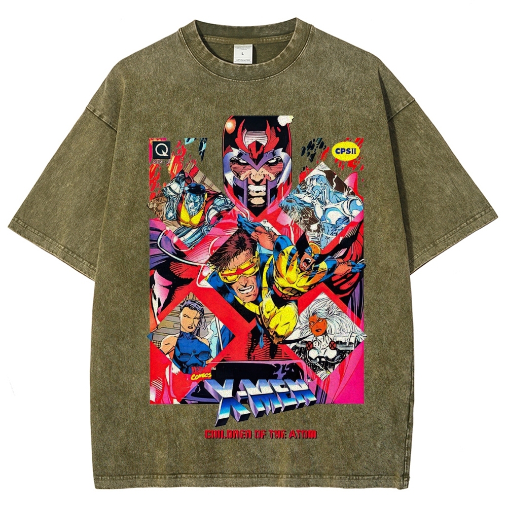 X-Men Superhero Retro Comic Collage Graphic Washed T-Shirt
