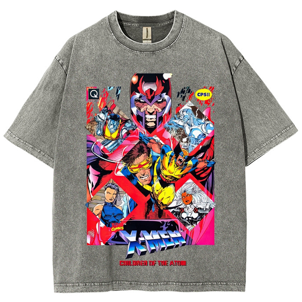 X-Men Superhero Retro Comic Collage Graphic Washed T-Shirt