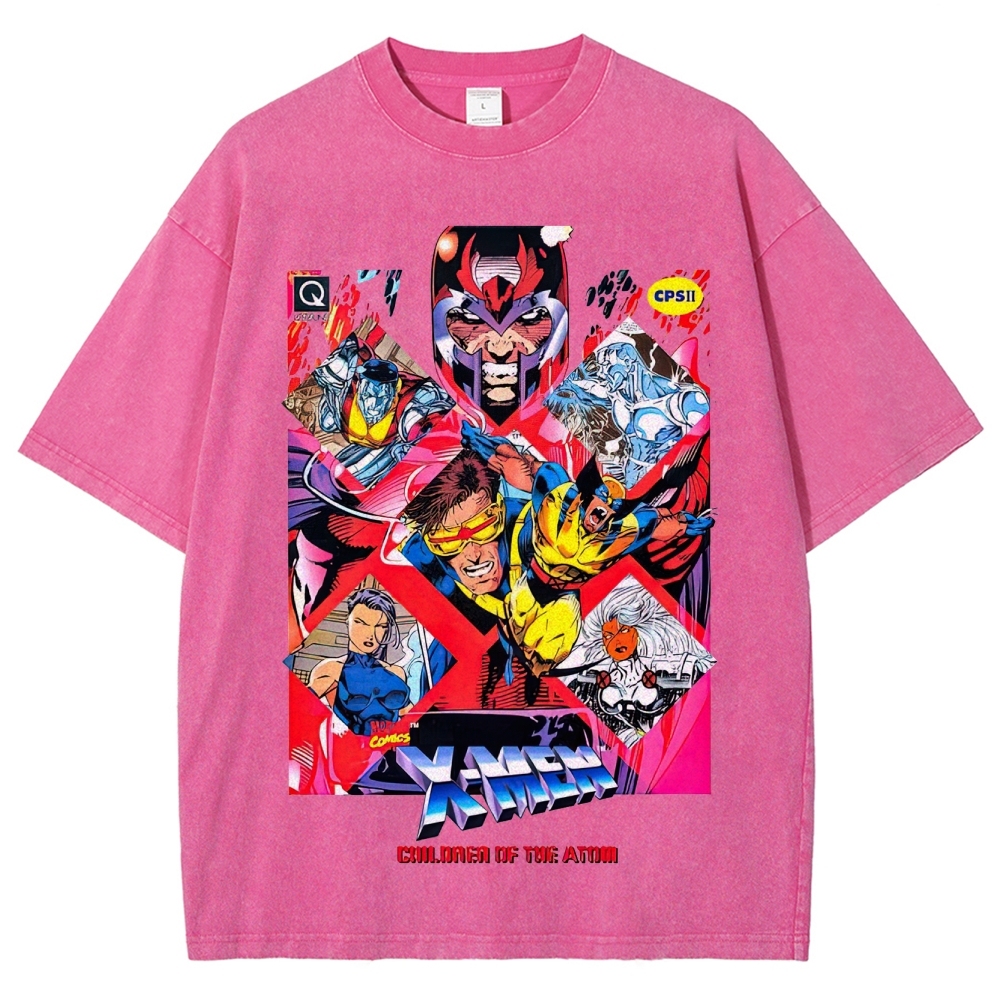 X-Men Superhero Retro Comic Collage Graphic Washed T-Shirt