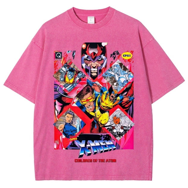 X-Men Superhero Retro Comic Collage Graphic Washed T-Shirt