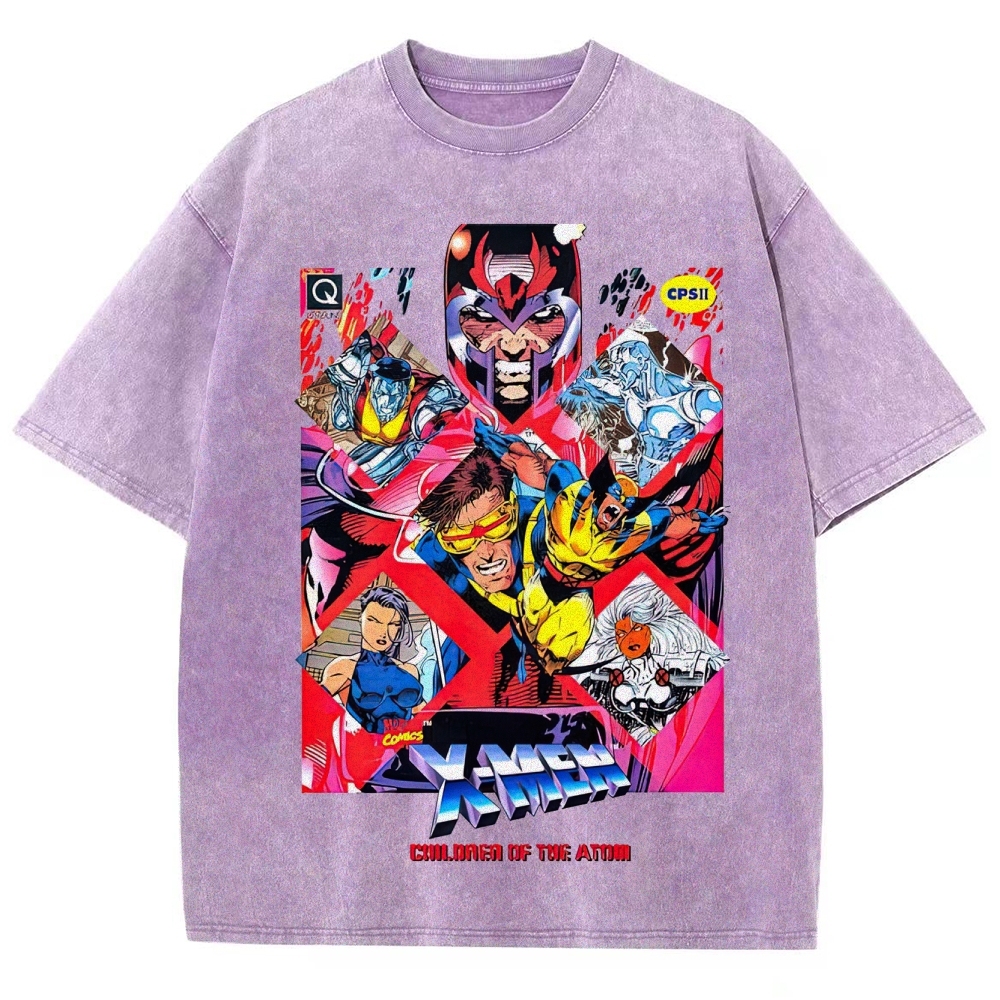 X-Men Superhero Retro Comic Collage Graphic Washed T-Shirt