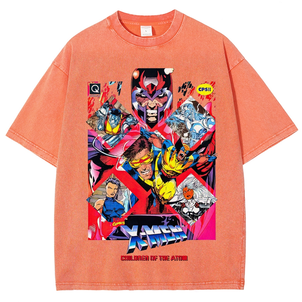 X-Men Superhero Retro Comic Collage Graphic Washed T-Shirt
