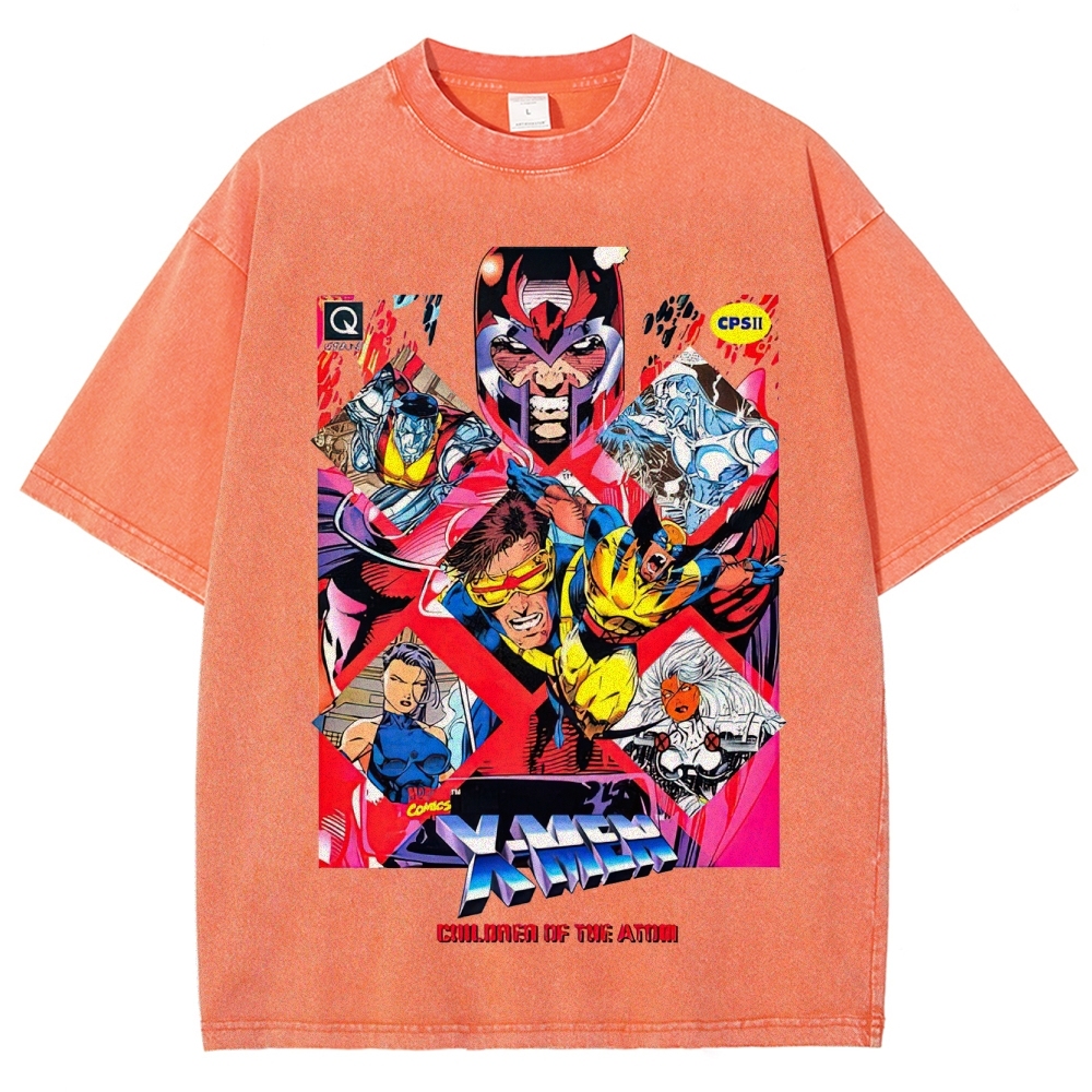 X-Men Superhero Retro Comic Collage Graphic Washed T-Shirt