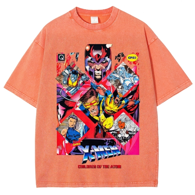 X-Men Superhero Retro Comic Collage Graphic Washed T-Shirt