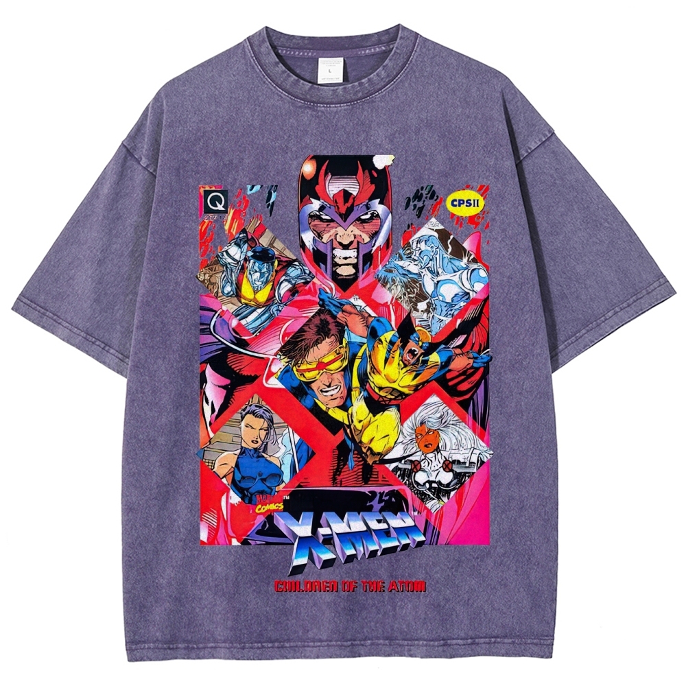 X-Men Superhero Retro Comic Collage Graphic Washed T-Shirt