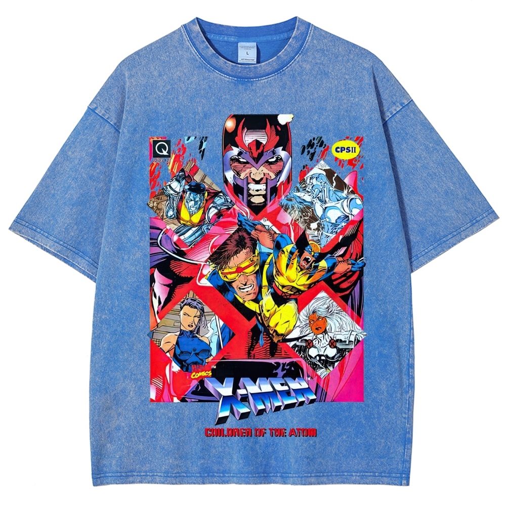 X-Men Superhero Retro Comic Collage Graphic Washed T-Shirt