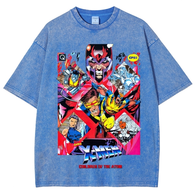 X-Men Superhero Retro Comic Collage Graphic Washed T-Shirt