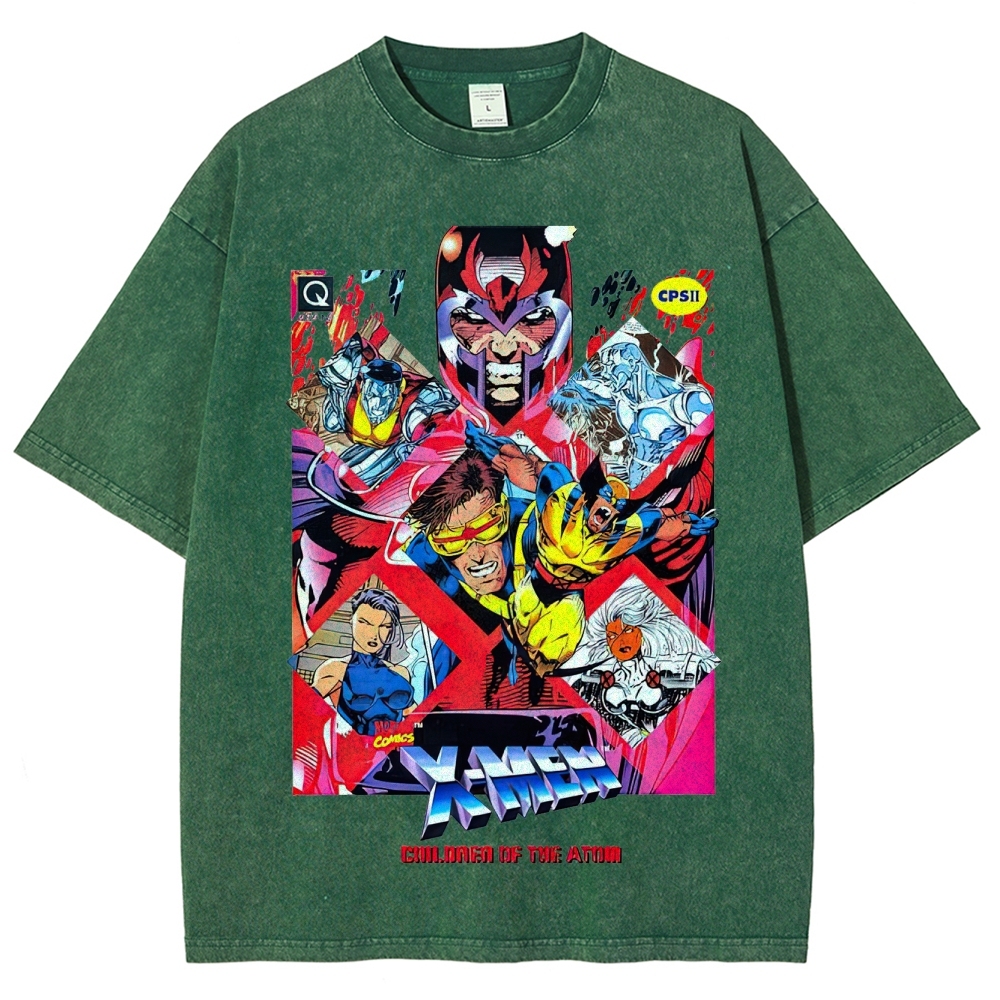 X-Men Superhero Retro Comic Collage Graphic Washed T-Shirt