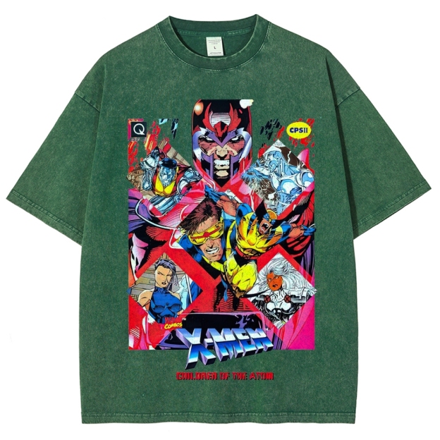 X-Men Superhero Retro Comic Collage Graphic Washed T-Shirt