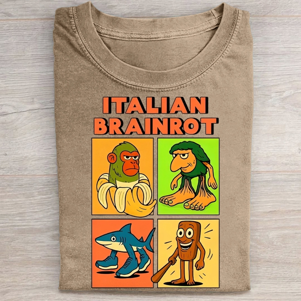 Italian Brainrot Meme Washed Tee 