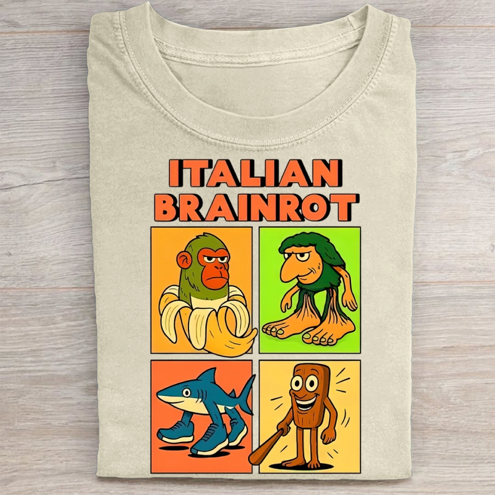 Italian Brainrot Meme Washed Tee 