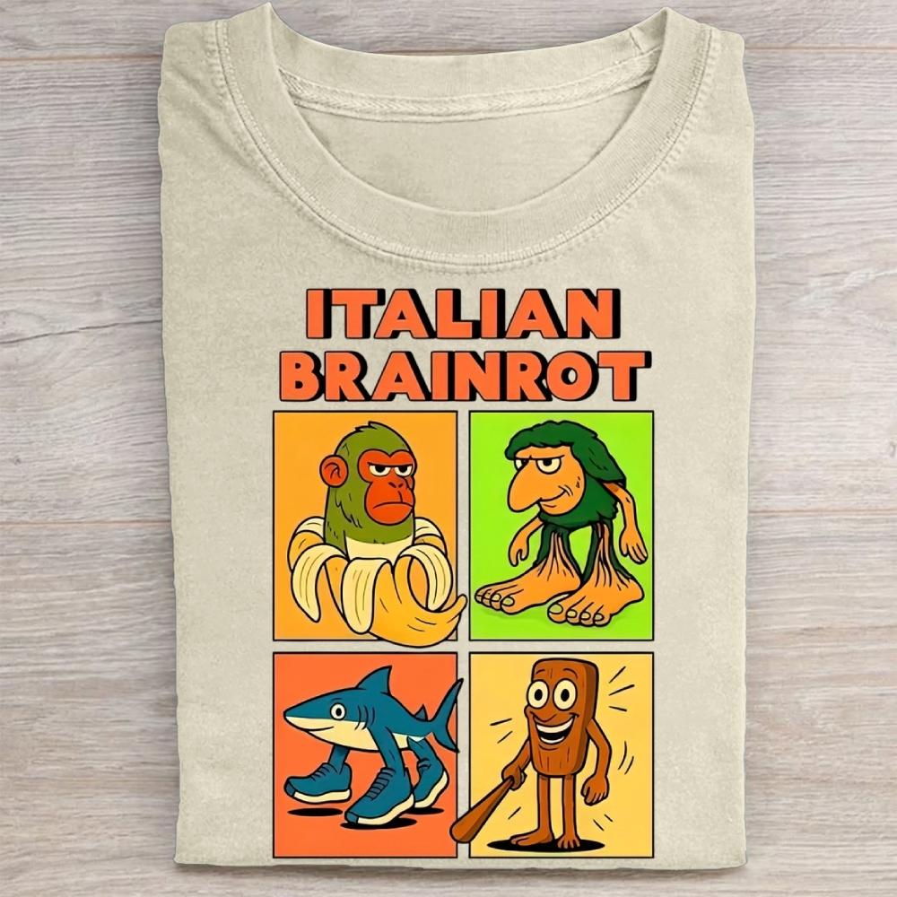 Italian Brainrot Meme Washed Tee
