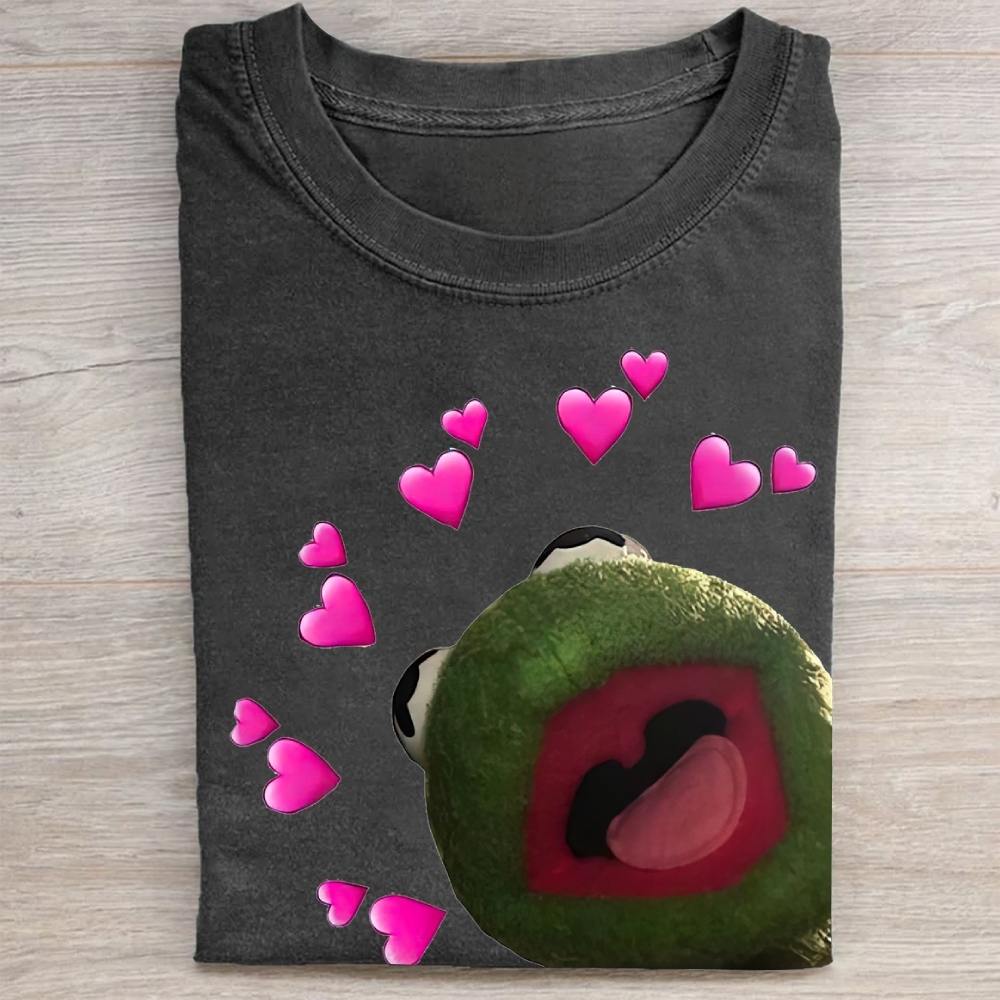 "Kermit Love Hearts" Meme Vintage Washed Tee