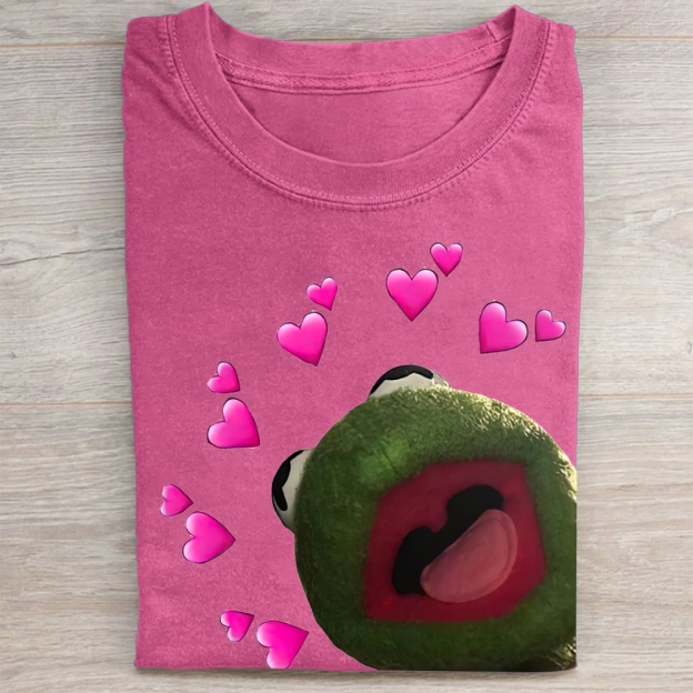"Kermit Love Hearts" Meme Vintage Washed Tee