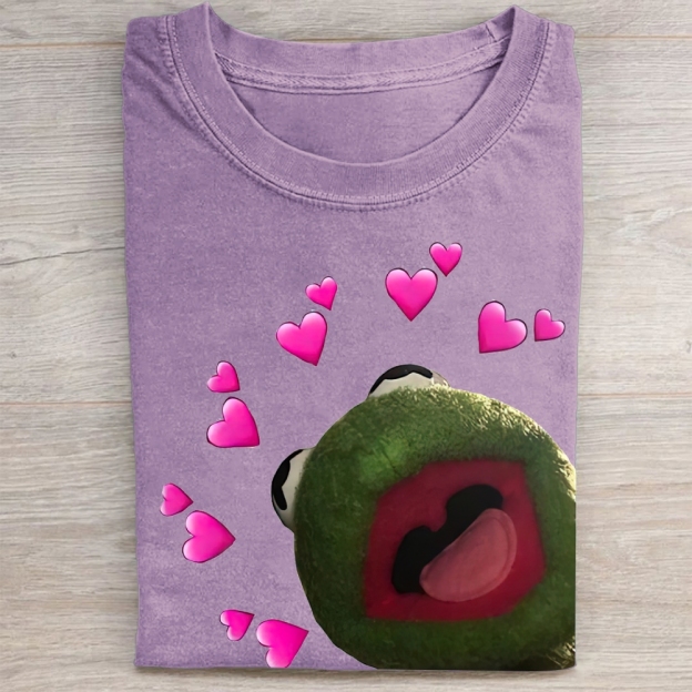 "Kermit Love Hearts" Meme Vintage Washed Tee