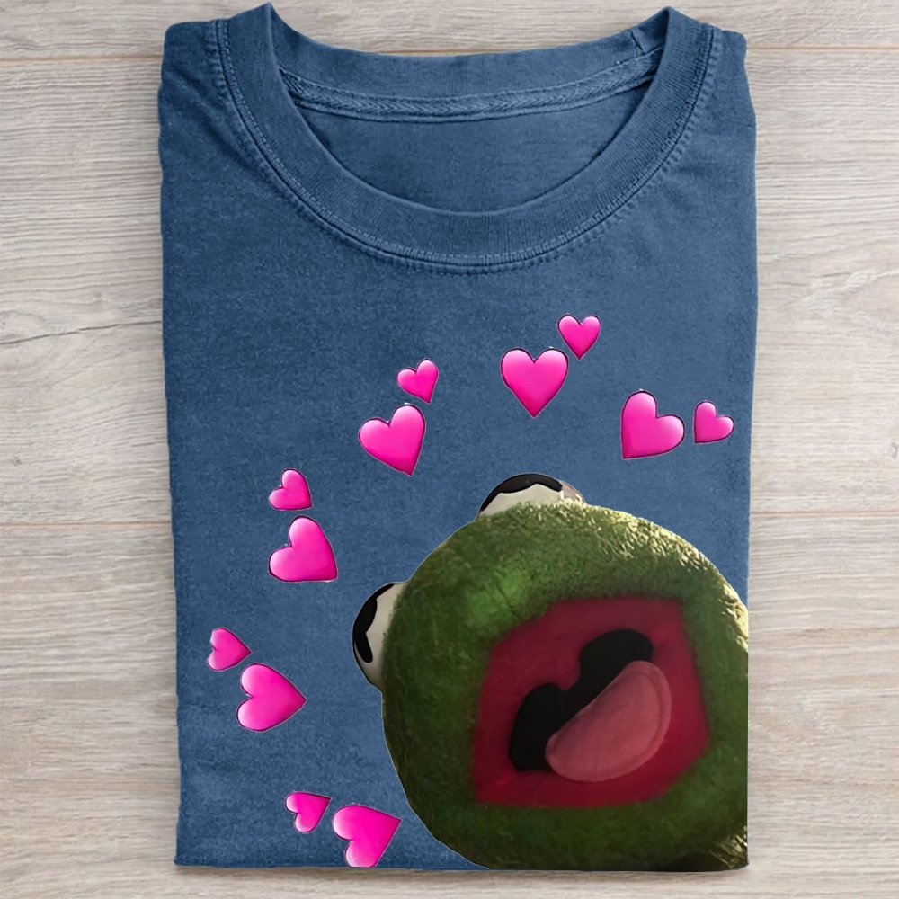 "Kermit Love Hearts" Meme Vintage Washed Tee