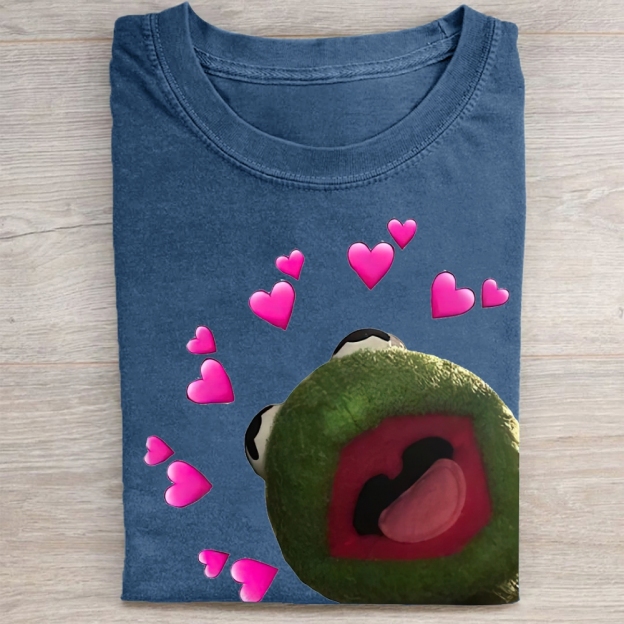 "Kermit Love Hearts" Meme Vintage Washed Tee