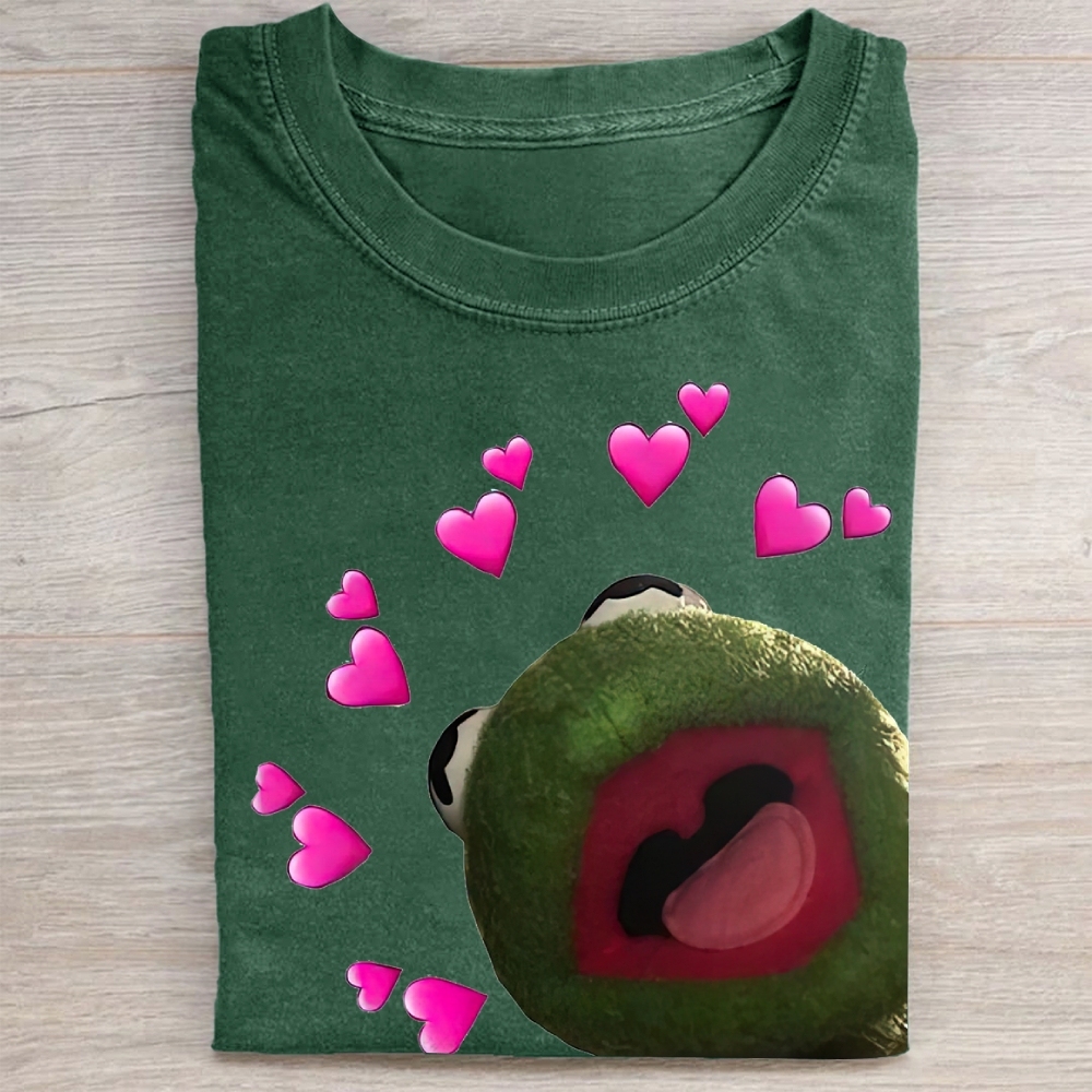 "Kermit Love Hearts" Meme Vintage Washed Tee