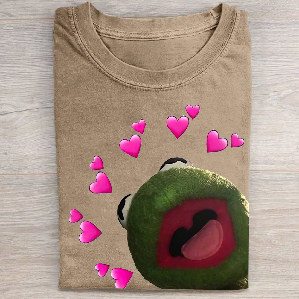 "Kermit Love Hearts" Meme Vintage Washed Tee