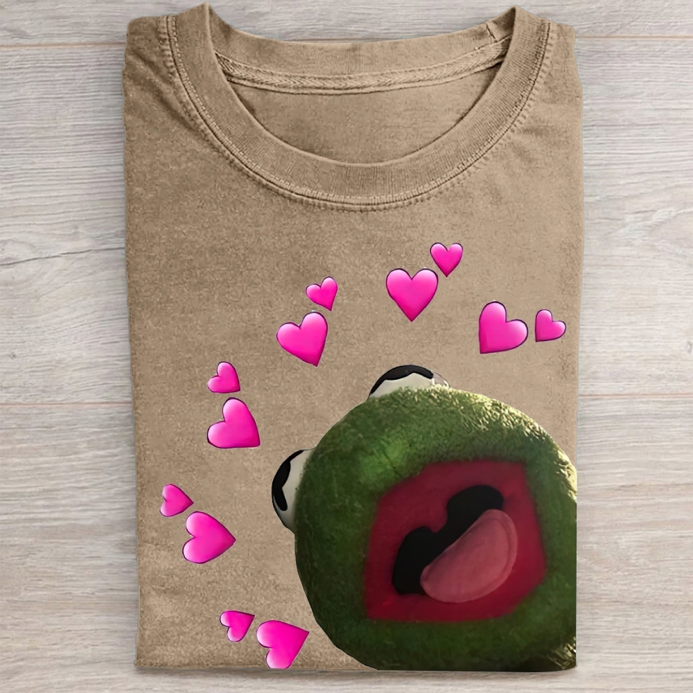 "Kermit Love Hearts" Meme Vintage Washed Tee