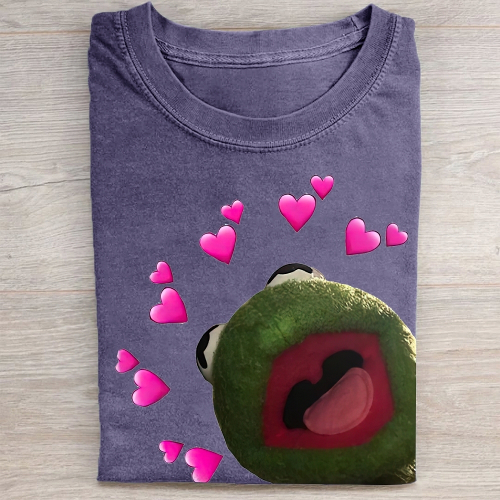 "Kermit Love Hearts" Meme Vintage Washed Tee