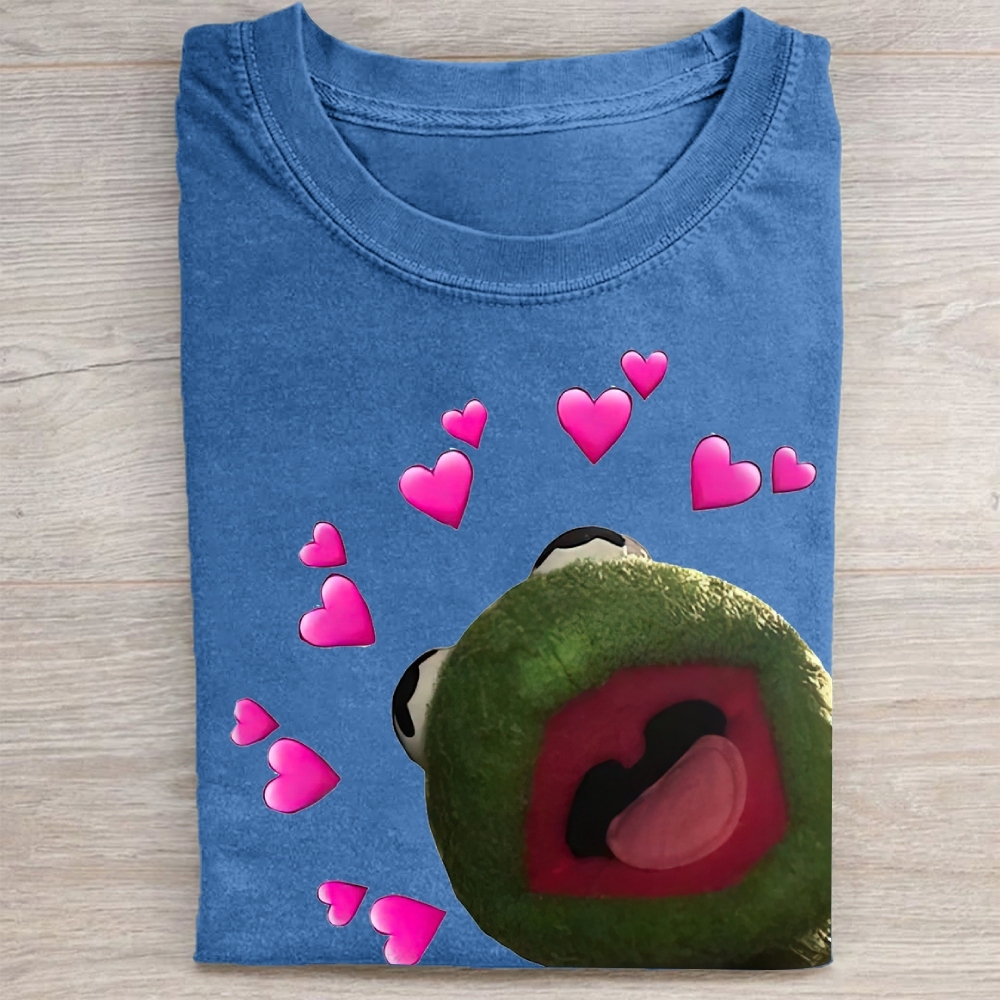 "Kermit Love Hearts" Meme Vintage Washed Tee