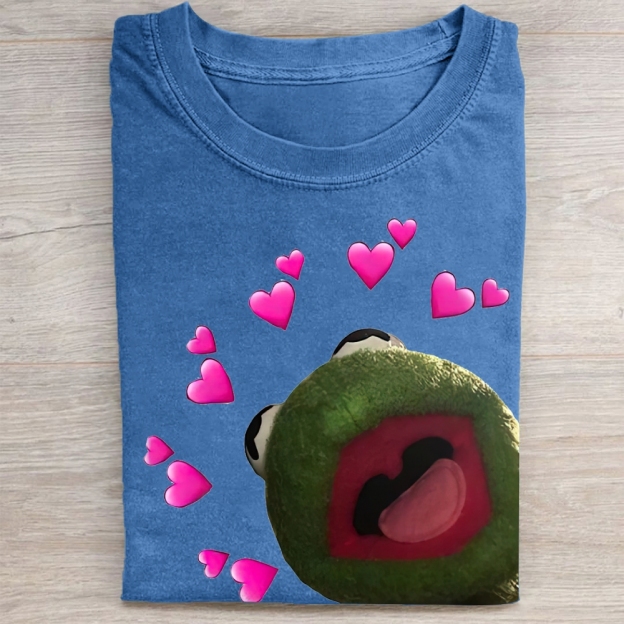 "Kermit Love Hearts" Meme Vintage Washed Tee