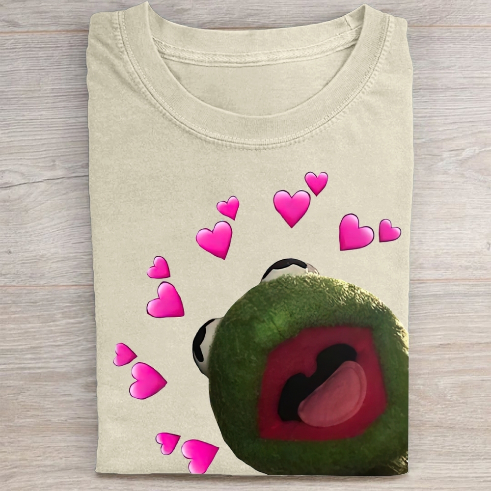 "Kermit Love Hearts" Meme Vintage Washed Tee