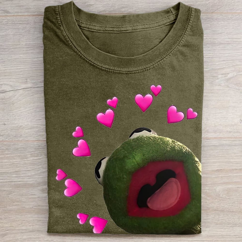 "Kermit Love Hearts" Meme Vintage Washed Tee