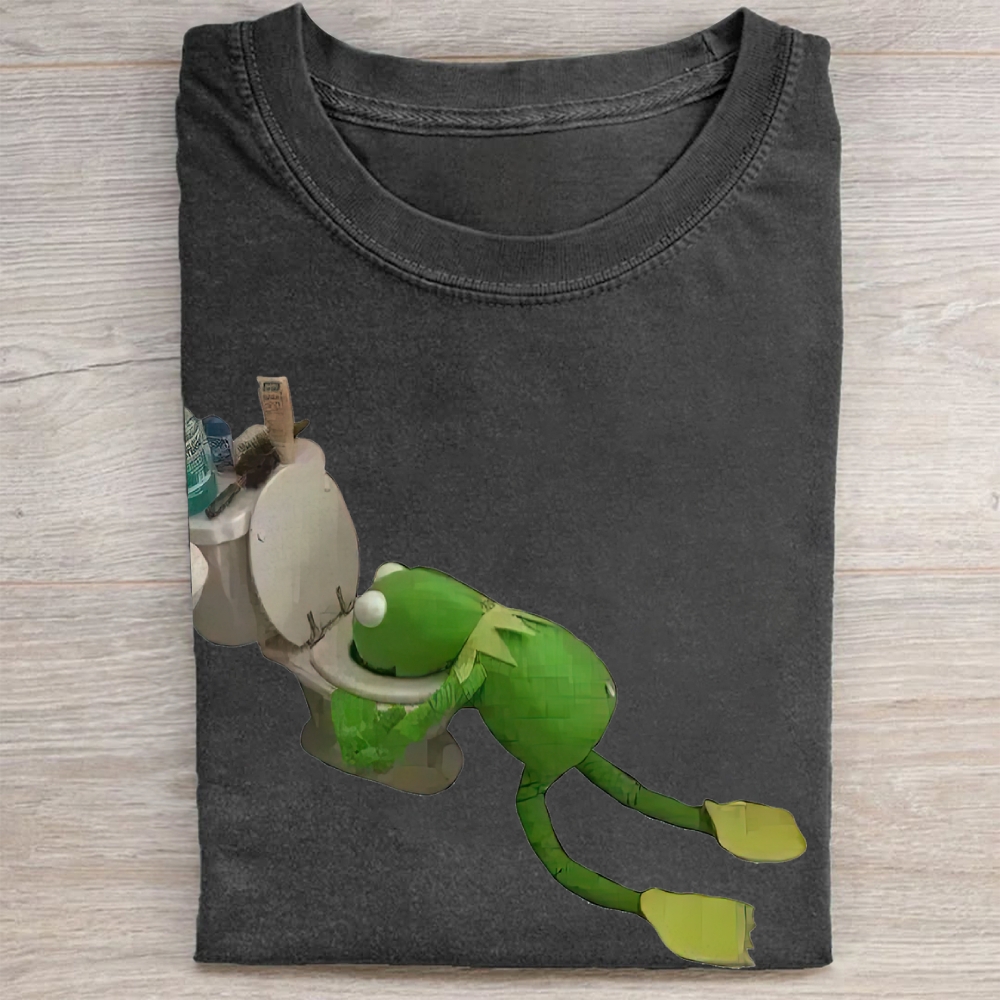 "Toilet Kermit" Meme Vintage Washed Tee 
